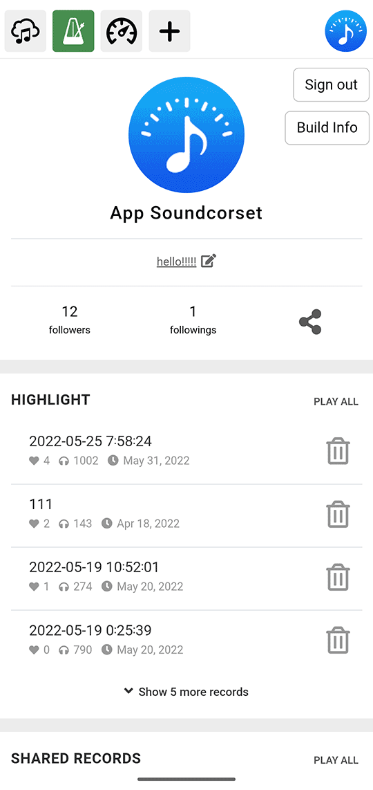 Profile screen